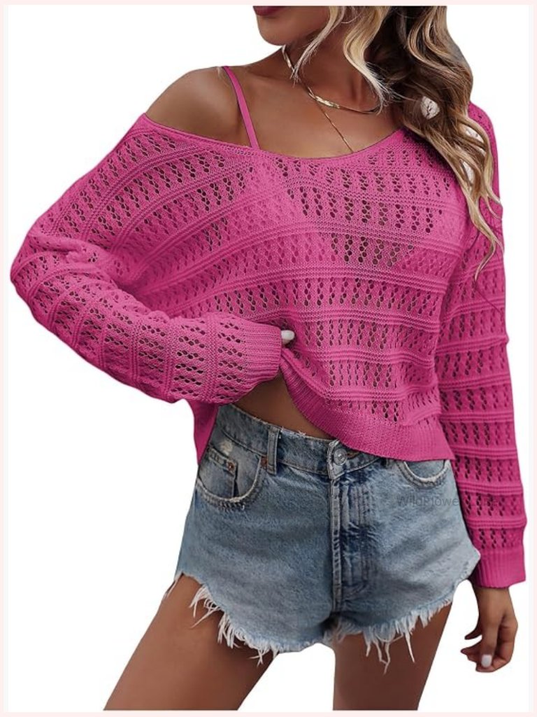 Crochet Hollow Out Drop Shoulder Beach Cover Up Sweater Top